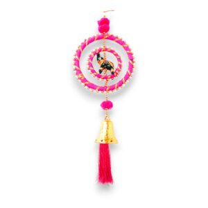 Elegant Pink & Gold Elephant Charm Door Hanging with Bell - Perfect for Haldi-Mehandi, Weddings & Festive Decor (Elephant Latkan)
