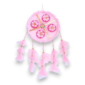 Elegant Pink Dream Catcher with Floral Tassels Wall Hanging for Haldi-Mehandi, Weddings & Festive Decor (Round Net Pumpum Latkan-1)