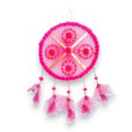 Elegant Pink & Gold Tassel Dream Catcher Wall Hanging for Haldi-Mehandi, Weddings & Festive Decor (Round Net Pumpum Latkan)