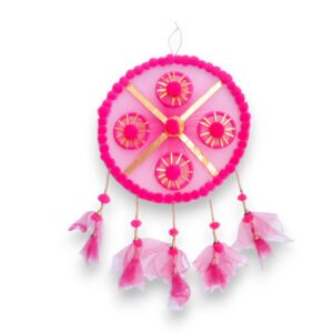 Elegant Pink & Gold Tassel Dream Catcher Wall Hanging for Haldi-Mehandi, Weddings & Festive Decor (Round Net Pumpum Latkan)