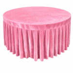 Round Velvet Table Cover with Full Skirt – Baby Pink use in Hotels, Banquet, Weddings, Events, Dhaba, Restaurents, etc.