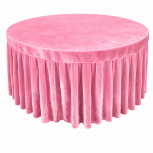 Round Velvet Table Cover with Full Skirt – Baby Pink use in Hotels, Banquet, Weddings, Events, Dhaba, Restaurents, etc.