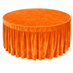 Round Velvet Table Cover with Full Skirt – Bhagwa (Orange) use in Hotels, Banquet, Weddings, Events, Dhaba, Restaurents, etc.