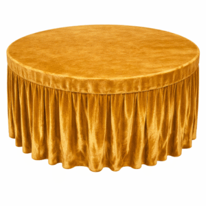 Round Velvet Table Cover with Pleated Skirt (190 GSM) - Golden use in Hotels, Banquet, Weddings, Events, Dhaba, Restaurents, etc.