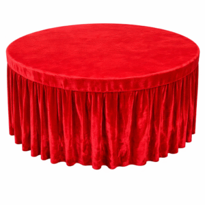 Round Velvet Table Cover with Pleated Skirt (190 GSM) – Red use in Hotels, Banquet, Weddings, Events, Dhaba, Restaurents, etc.