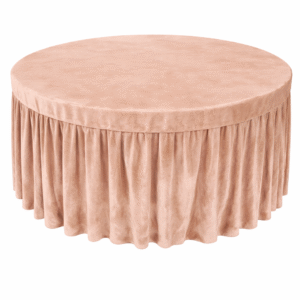 Round Velvet Table Cover with Pleated Skirt (190 GSM) – Rose Gold use in Hotels, Banquet, Weddings, Events, Dhaba, Restaurents, etc.