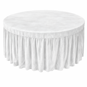 Round Velvet Table Cover with Pleated Skirt (190 GSM) – White use in Hotels, Banquet, Weddings, Events, Dhaba, Restaurents, etc.