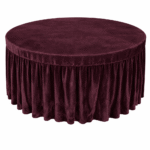 Round Velvet Table Cover with Full Skirt – Burgundy use in Hotels, Banquet, Weddings, Events, Dhaba, Restaurents, etc.