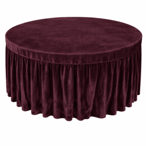 Round Velvet Table Cover with Full Skirt – Burgundy use in Hotels, Banquet, Weddings, Events, Dhaba, Restaurents, etc.